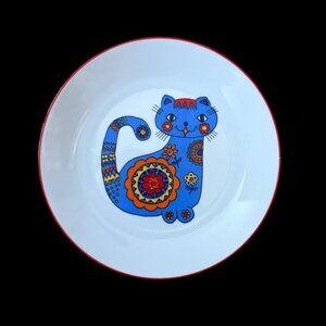 Vintage Bareuther Waldsassen Bavaria Germany Ceramic Plate Colorful Cat Design